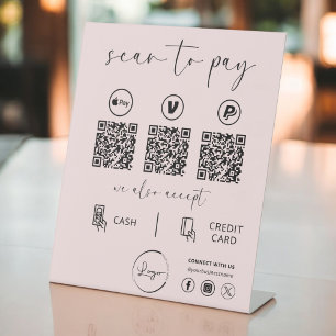 QR-Code-Zahlung in Rosa - Scan to Pay Business-Log Sockelschild