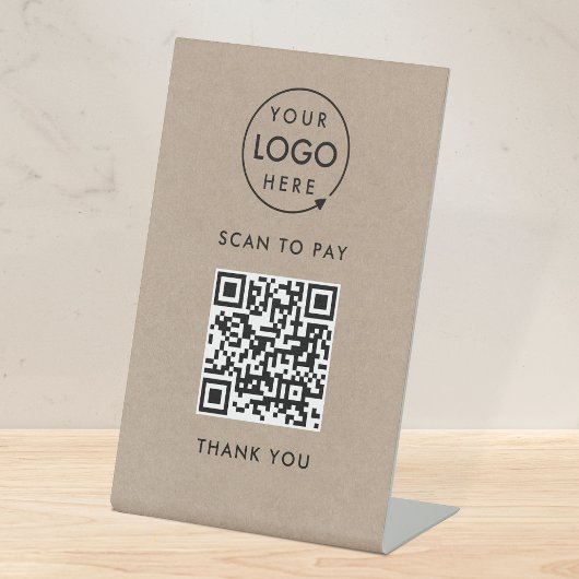 QR-Code-Zahlung | Rustic Kraft Logo Scan to Pay Sockelschild