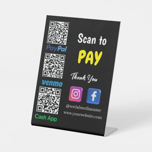 QR-Code-Zahlung | Venmo Paypal CashApp Scan zu bez Sockelschild (Vorderseite)