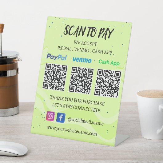 QR-Code-Zahlung | Venmo Paypal CashApp zum Bezahle Sockelschild (In SItu)