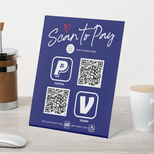 QR Code Zahlungsoptionen Navy Blue Modern Trendy Sockelschild (In SItu)