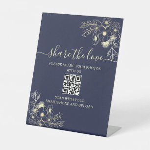 QR-Code-Zeichen für Hochzeiten in Navy - Teilen Si Sockelschild