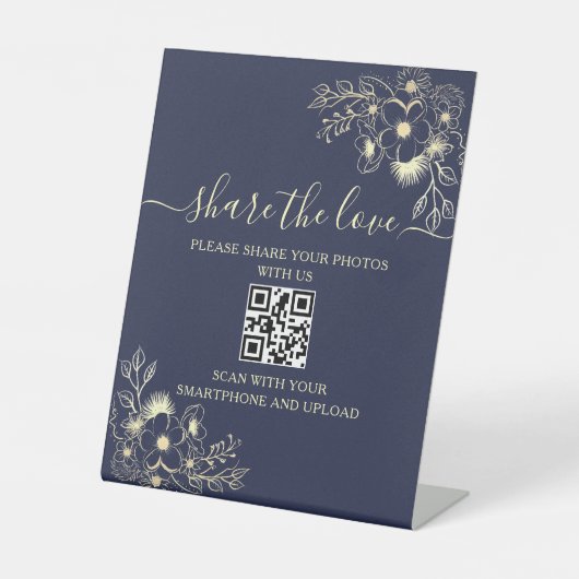 QR-Code-Zeichen für Hochzeiten in Navy - Teilen Si Sockelschild (Vorderseite)