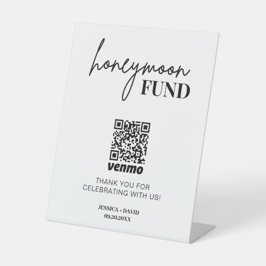 QR-Code-Zeichen für moderne Honeymoon-Fonds Sockelschild (Vorderseite)
