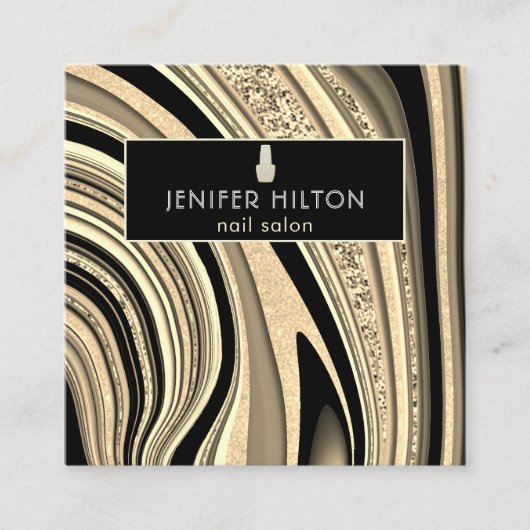 QR-Code Zeitgenössisches Gold-Agode-Nagelsalon Quadratische Visitenkarte (Vorderseite)