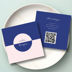 Qr-Code Zeitgenössisches Lila Rosa und Skriptmonog Quadratische Visitenkarte