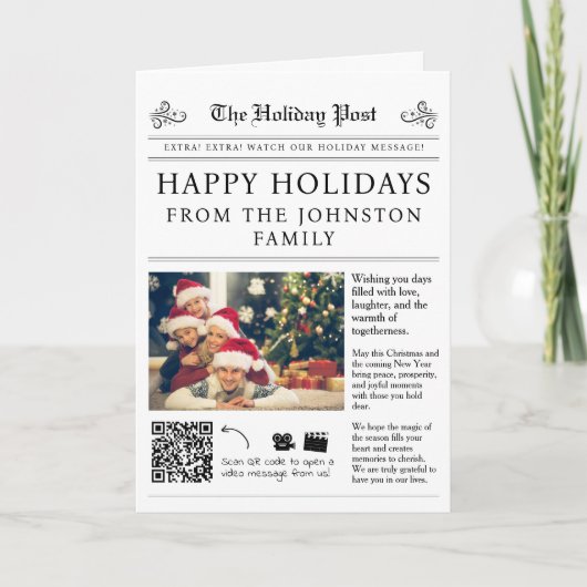 QR Code Zeitung Weihnachtskarte Karte (Vorderseite)