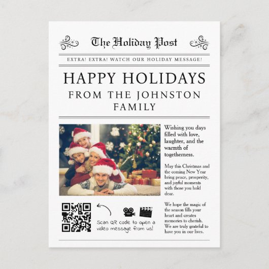 QR Code Zeitung Weihnachtskarte Postkarte (Vorderseite)