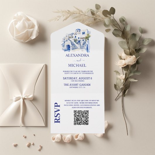 Qr Code Zielort Griechenland Santorini Hochzeit All In One Einladung