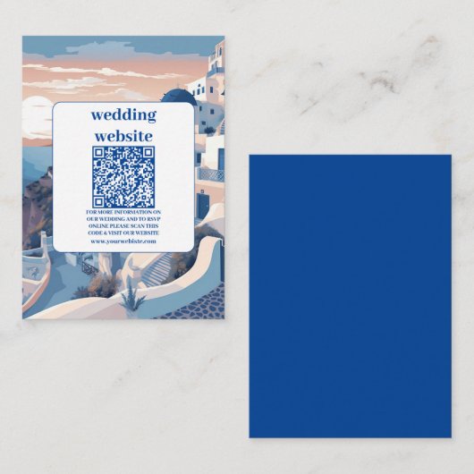 QR-Code Zielort Griechenland Santorini Hochzeit Begleitkarte (Vorne/Hinten)