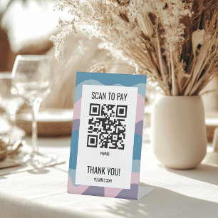 QR-CODE ZUM BEZAHLEN SCANNEN Blaue Lila Wellen Str Sockelschild