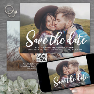 QR-Code & Zwei Fotos Moderne Trendige Schrift Hoch Save The Date