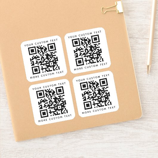QR-Code zwei Zeilen Text über und unter dem Quadra Aufkleber (Notizbuch)