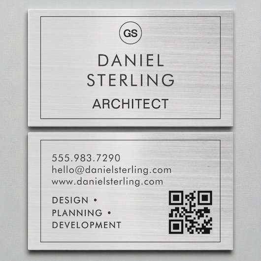 QR-Codearchitektur Pinsel Silver Monogram Visitenkarte