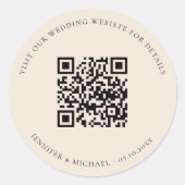 QR-Codedetails der Hochzeitwebsite uAwg beige Runder Aufkleber (Vorderseite)