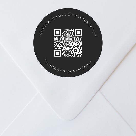 QR-Codedetails der Hochzeitwebsite uAwg schwarz Runder Aufkleber