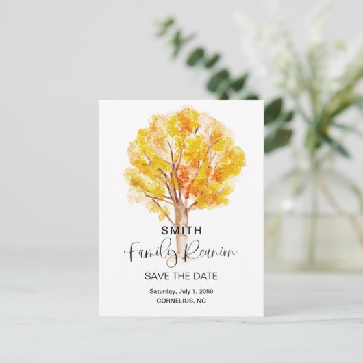 QR-Codefamilie Tree Fall Wiedersehen Save the Date Einladungspostkarte (Stehend Vorderseite)