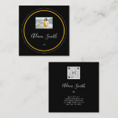 QR-Codelogo Benutzerdefiniertes Foto Schwarz-weiß Quadratische Visitenkarte (Vorne/Hinten)