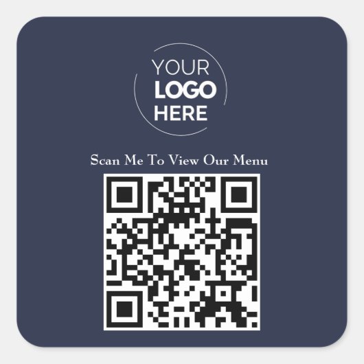 QR-Codemenü | Logo Navy Blue Contacless Modern Quadratischer Aufkleber (Vorderseite)