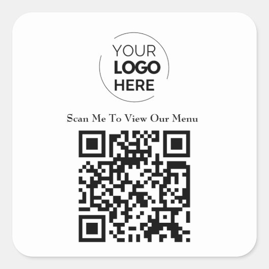 QR-Codemenü | Logo Weiß berührungslos modern Quadratischer Aufkleber (Vorderseite)