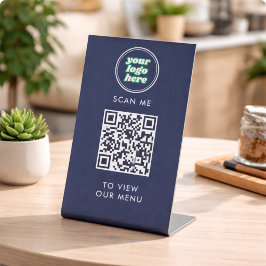 QR-Codemenü | Navy berührungslos modern Logo Sockelschild