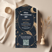QR CodeMidnight Blue Gold Celestial Wedding All In One Einladung