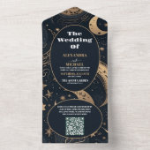 QR CodeMidnight Blue Gold Celestial Wedding All In One Einladung (Innen Boden)