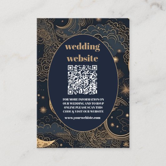 qr codeMidnight Blue Gold Celestial Wedding Begleitkarte (Vorderseite)