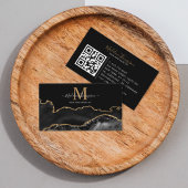 QR-Codemonogramm aus Edelmarble-Schwarz-Gold-Foto Visitenkarte