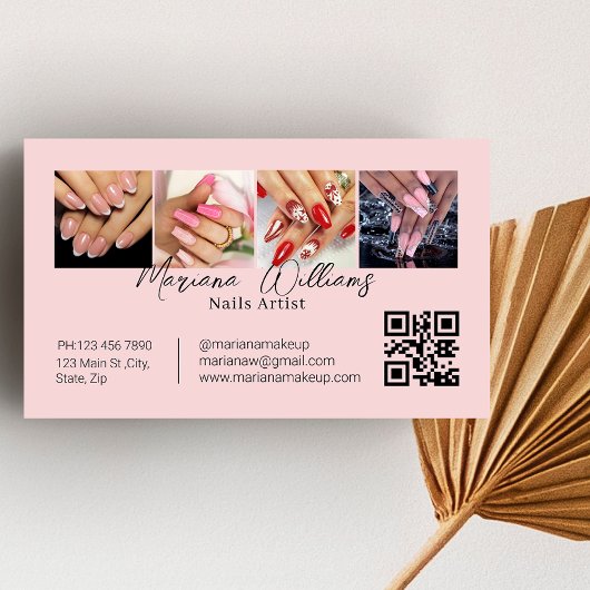 qr-Codenamen Künstler 4 Fotos Collage pink Visitenkarte
