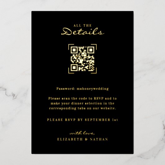 QR-Codeprüfung | Angaben zur Hochzeit Folieneinladung (Vorderseite)
