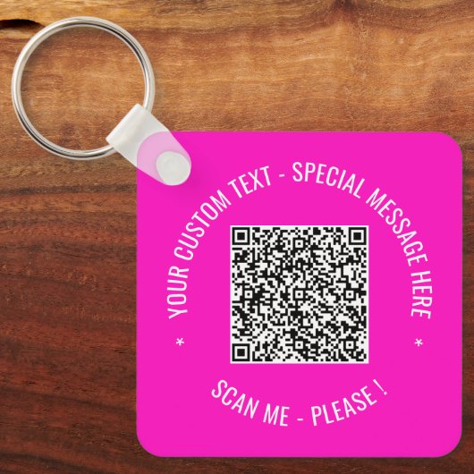 QR-Codeprüfung Info zum Schlüsselanhänger Text und (Vorderseite)