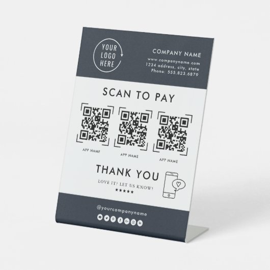 QR-Codeprüfung zu zahlen | Kontaktlose Firmenlogos Sockelschild (Vorderseite)