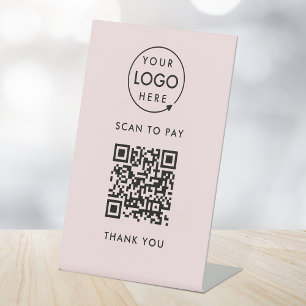 QR-Codeprüfung zu zahlen Pink-Business-Logo Sockelschild