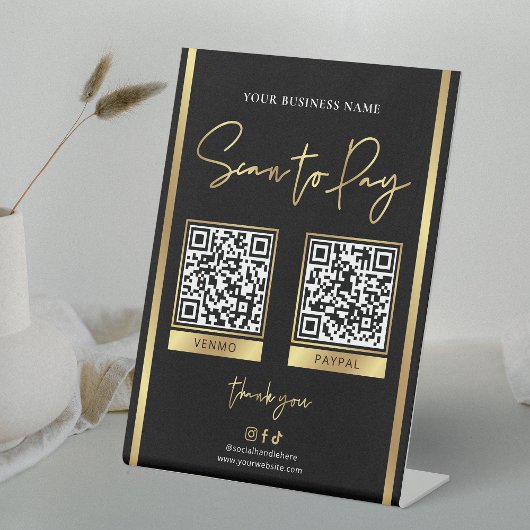 QR-Codes für die Bezahlung von Schwarz-Gold-Logos Sockelschild