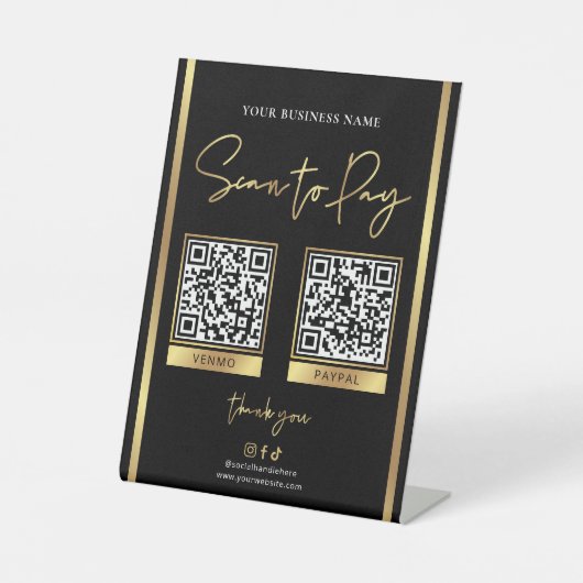 QR-Codes für die Bezahlung von Schwarz-Gold-Logos Sockelschild (Vorderseite)