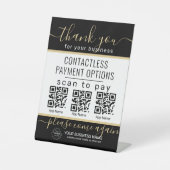 QR Codes Upload & Logo 3 Bezahlung Apps Gold & Sch Sockelschild (Vorderseite)