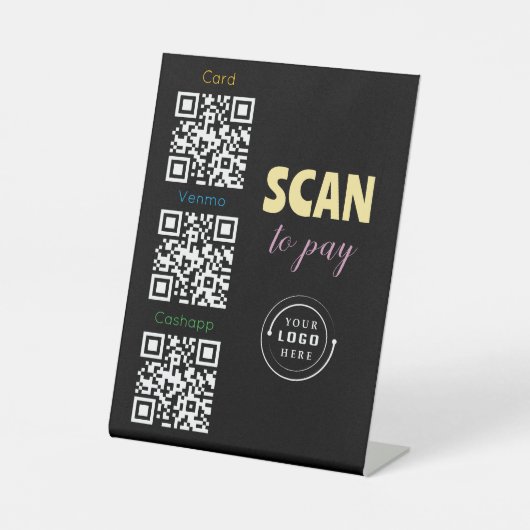 QR Codes Upload & Logo 3 Bezahlung Apps Gold & Sch Sockelschild (Vorderseite)