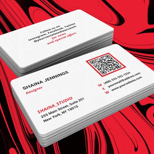 QR-Codevernetzung Modernes Schwarzes Rotes Weiß Visitenkarte