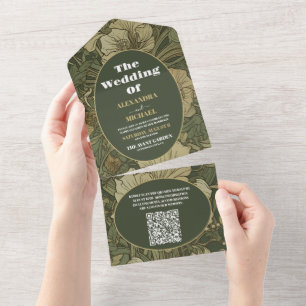 QR CodeVintage Floral Art Nouveau Wedding All In One Einladung