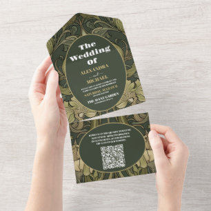 QR CodeVintage Floral Art Nouveau Wedding All In One Einladung