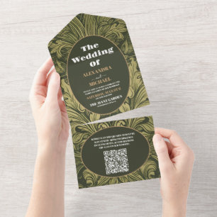 QR CodeVintage Floral Art Nouveau Wedding All In One Einladung