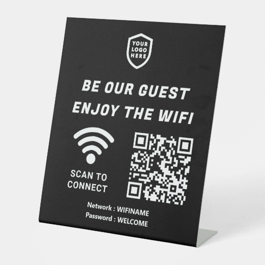 QR Connect Wifi Black Business Logo Sockelschild (Vorderseite)