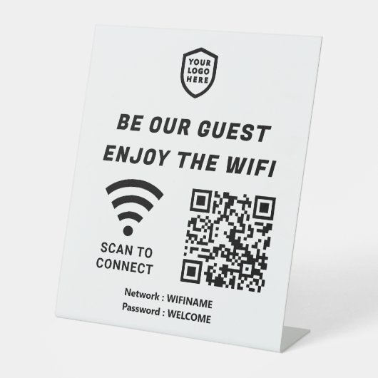 QR Connect WiFi White Business Logo Pedestzeichen Sockelschild (Vorderseite)