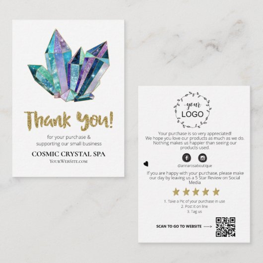 *~* QR COSMIC CRYSTALS Logo DANKEN SIE AP8 Review Begleitkarte (Vorne/Hinten)