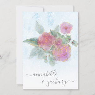 *~* QR Damask AR12 UAWG Rose Bouquet Gold Wedding  Einladung