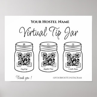 QR Digital Tips Jars Paypal Apple Cash App Poster