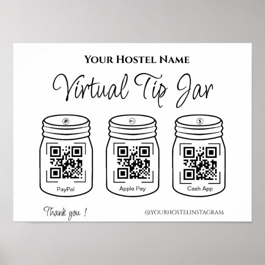 QR Digital Tips Jars Paypal Apple Cash App Poster (Vorne)