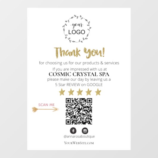 *~* QR Einfache minimale Überprüfung Logo DANK IHN Fensteraufkleber (Blatt)