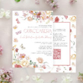 QR Elegant Blush Pink Floral Butterfly Quinceañera Einladung